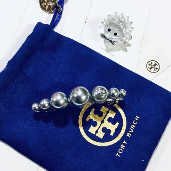 TORY BURCH KIRA SILVER PEARLS HAIR BARRETTE - Picture 1 of 4